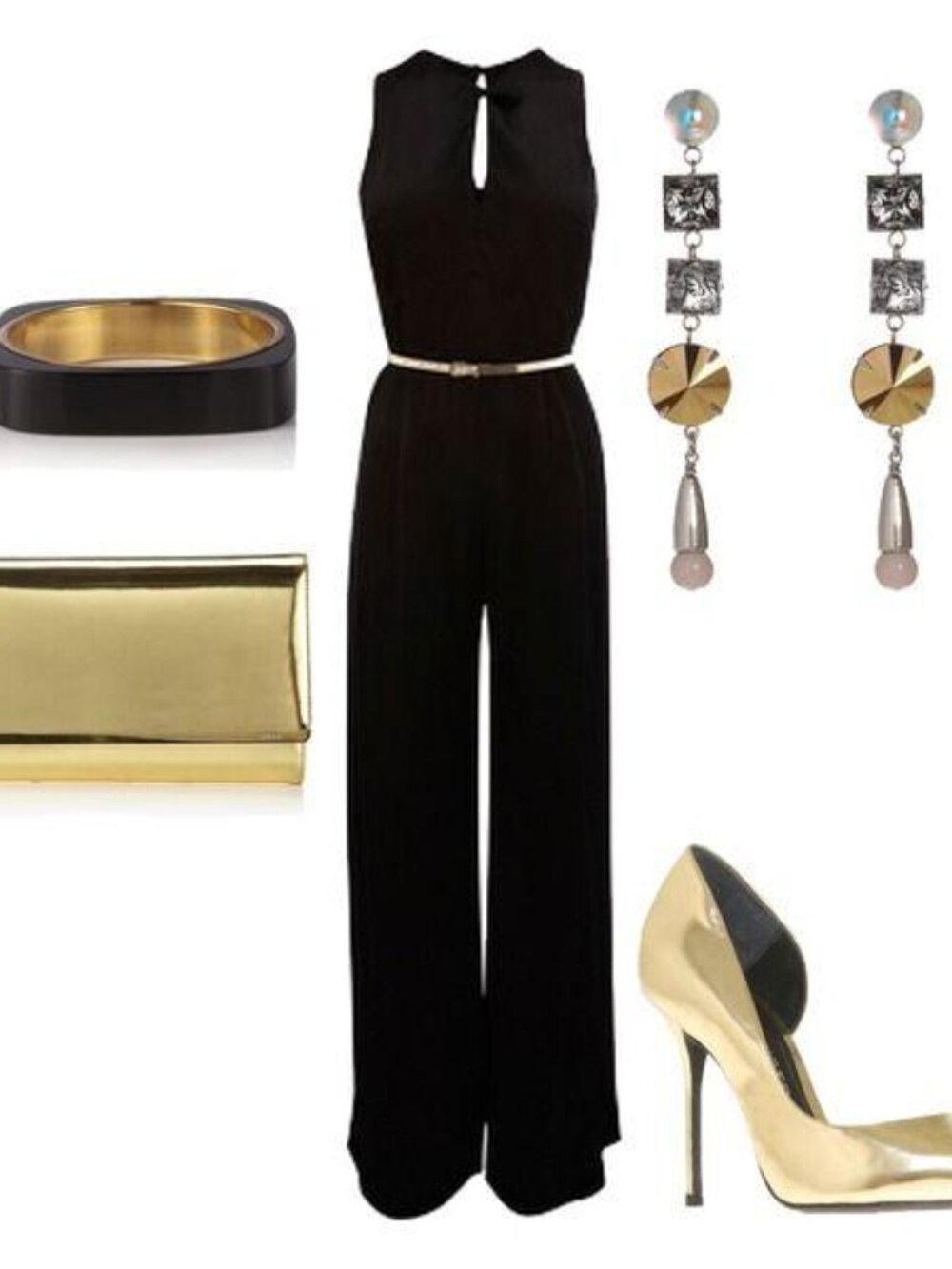 Scarlett Black Jumpsuit 16 Tall Draped V Neck Wide Leg Formal Elegant